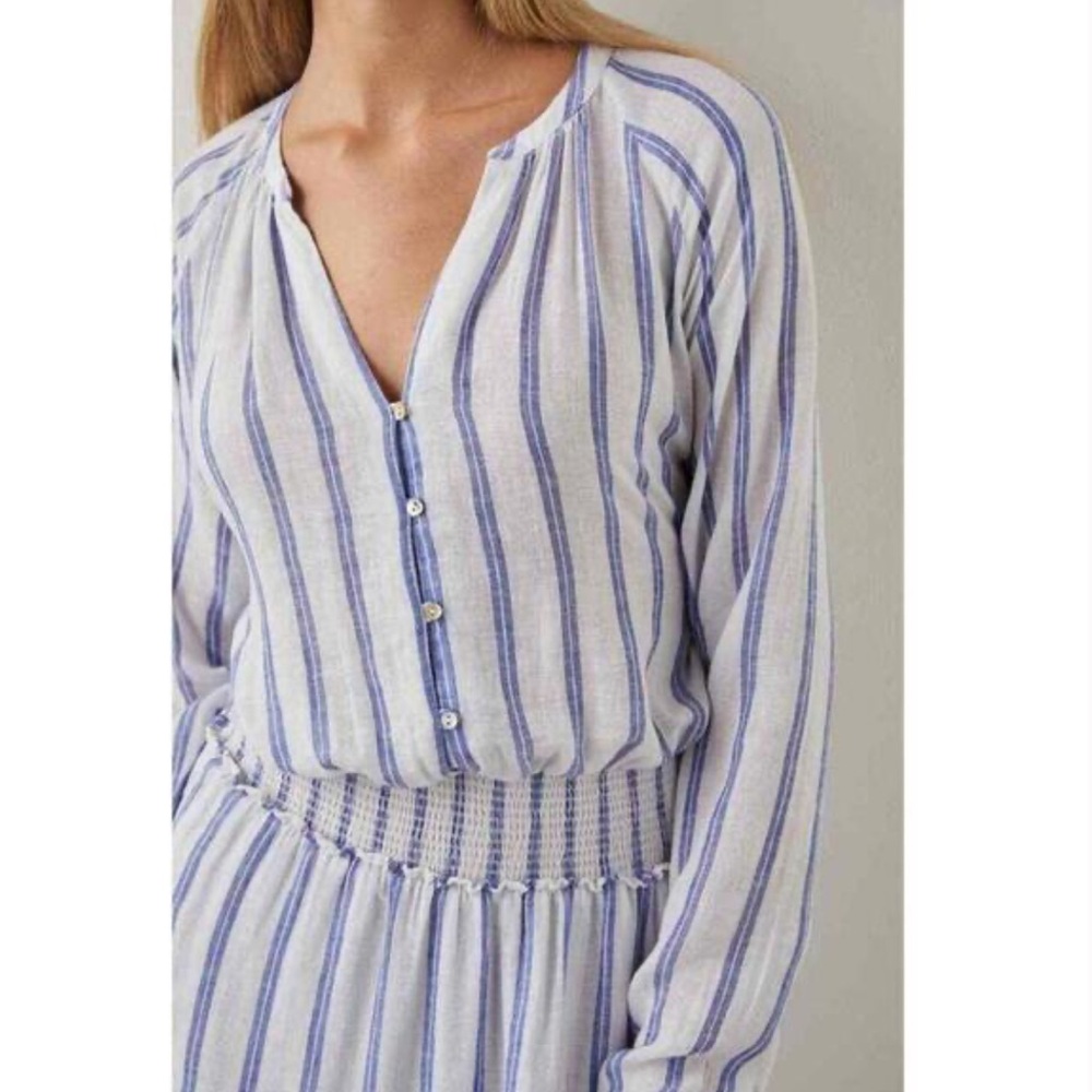 Rails Jasmine Villa Stripe Dress Blue White XS Coastal Striped Mini Dress $218